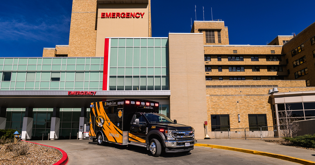 Mizzou Ambulance in front of Emergency Room.