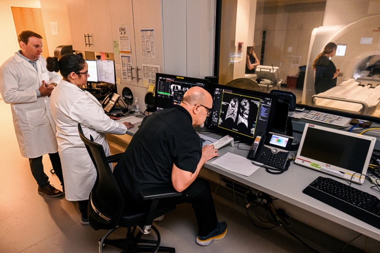 Hannah’s care team monitors her during a xenon gas lung MRI at the NextGen Precision Health Building in Columbia.