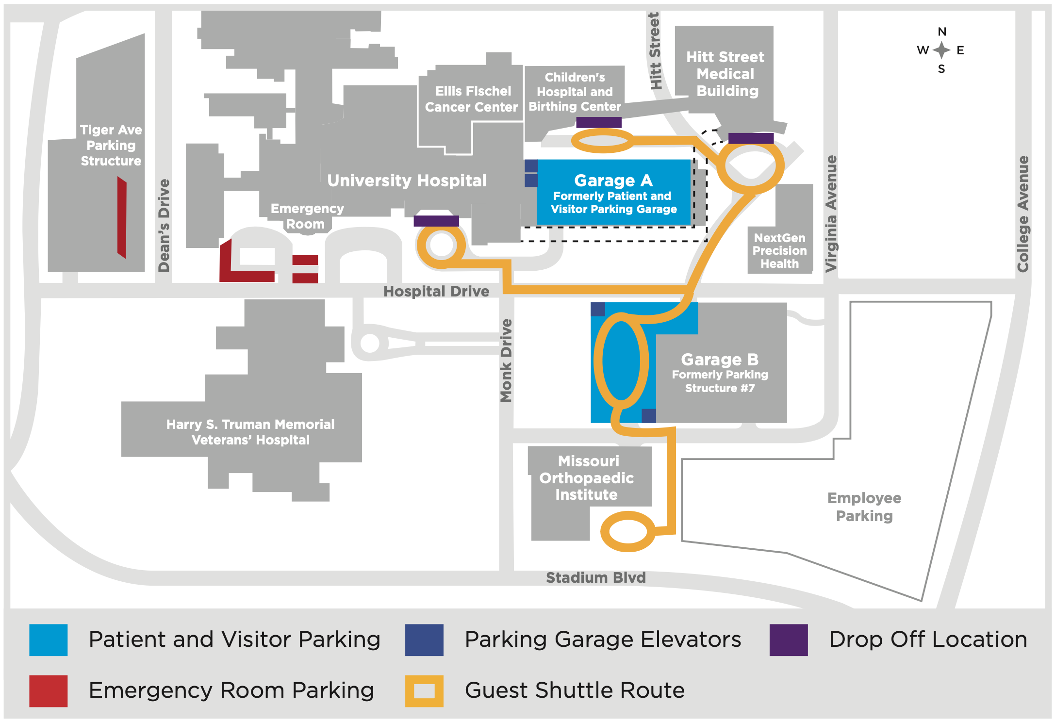 Map of parking structures at MU Health Care