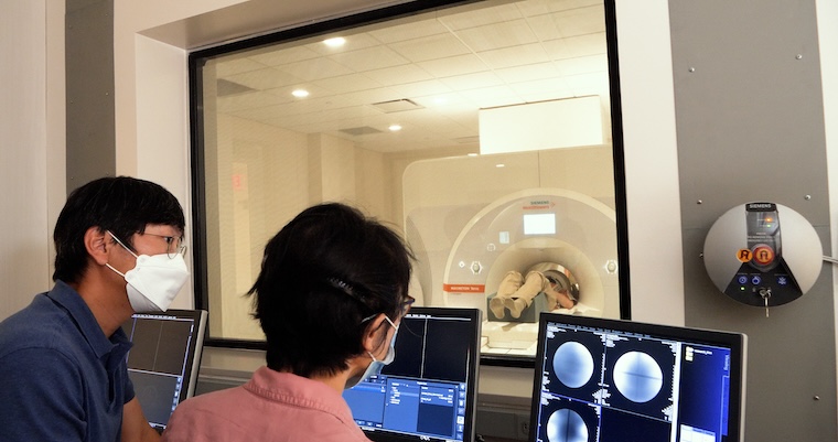 A patient laying in the MRI machine.
